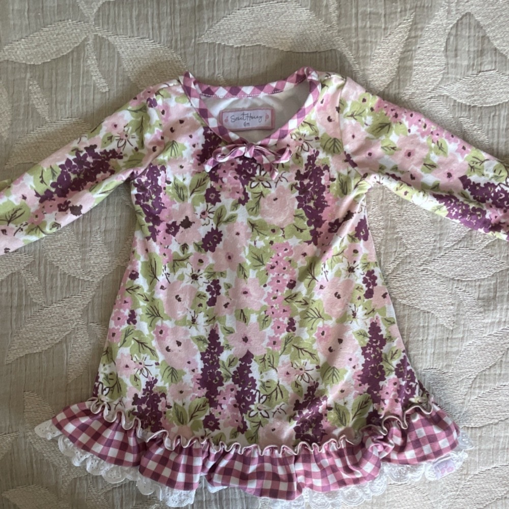 SweetHoney Girls 6M Pink Purple Floral A-Line Long Sleeve Ruffle Dress